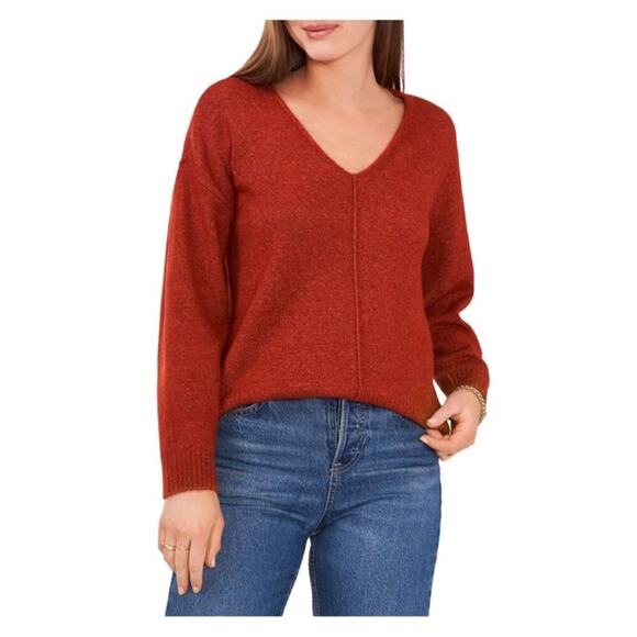 Vince Camuto Pumpkin Spice Soft Knit Seam Front V Neck Sweater Size 1X - Picture 1 of 9